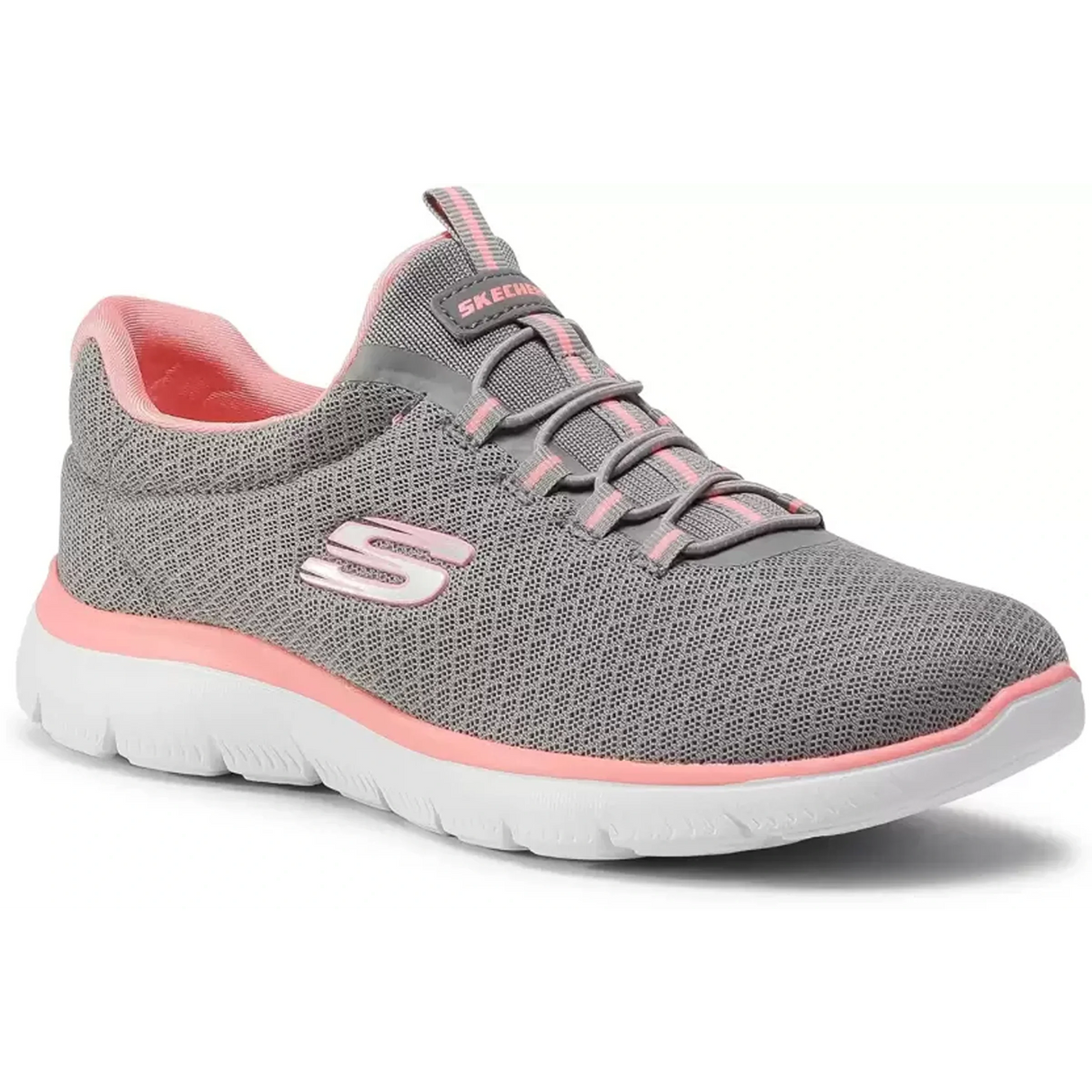 SKECHERS SUMMITS Walking Shoes For Women (Grey, Pink) (12980-GYPK)