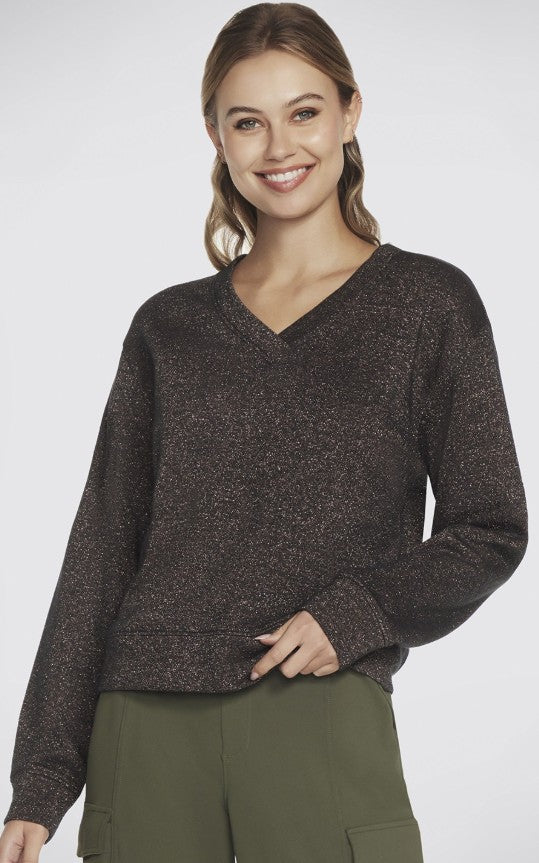 SKECH-SWEATS SHIMMER V-NECK (LT110A-BLK)
