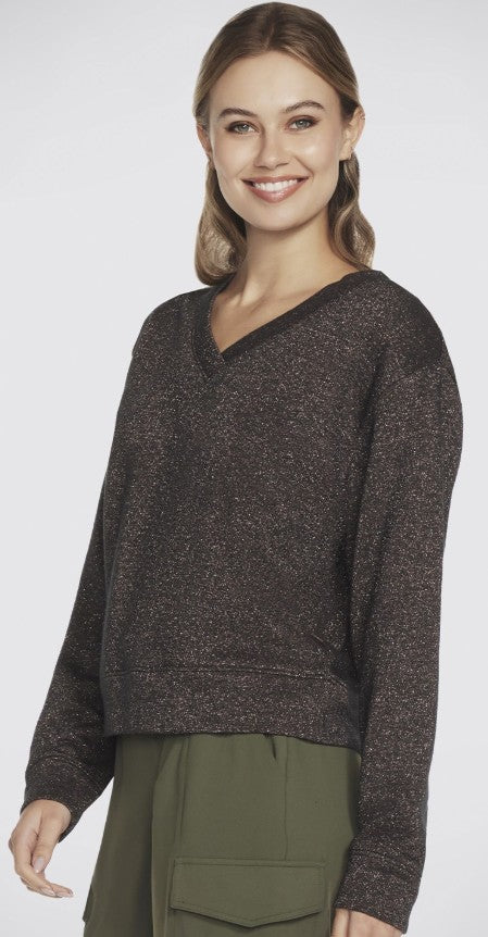 SKECH-SWEATS SHIMMER V-NECK (LT110A-BLK)