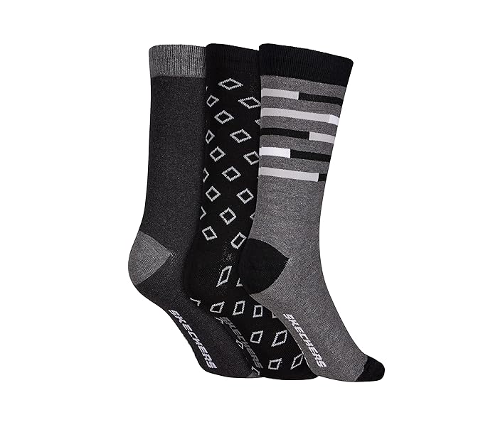Skechers Cotton Mens S20018Id Calf Length Socks-Gybk Large, Assorted(S20018ID-GYBK_L)